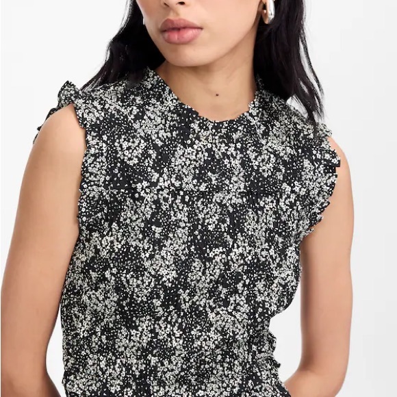 MADEWELL Smocked Crewneck Mini Dress in Floral Harper Floral Black White - Picture 5 of 11